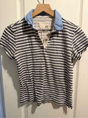 rag & bone Navy and White Striped Polo with Chambray Collar XS